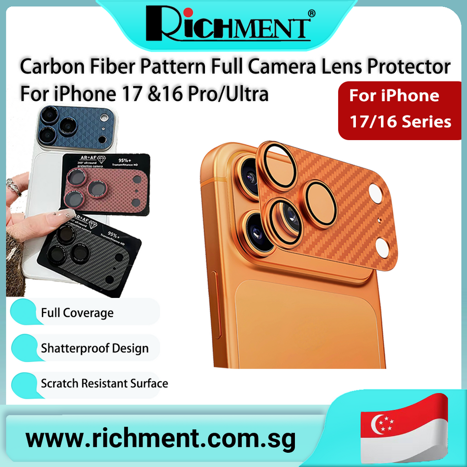 【✅SG Brand🔥】RICHMENT  Fiber Full Camera Lens Protector Glass Cover for IPhone 17 Pro Max 17 Air High Quality Phone Lens Accessories Case Accessories, Metal Aluminum Alloy Tempered Glass Camera Protector, [Military Grade Shatterproof] [case friendly]