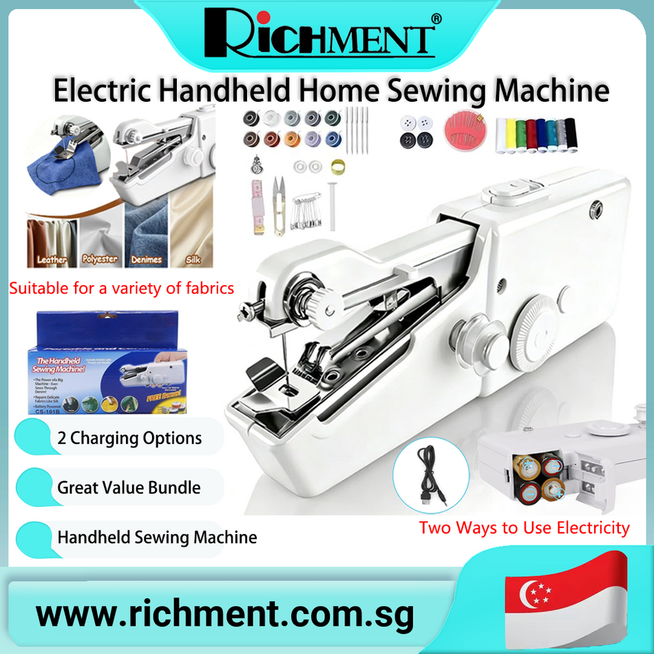 【✅SG Brand🔥】RICHMENT Multifunctional Handheld Electric Sewing Machine Set for Home Use – Portable Mini Hand Sewing Essential for the home; festive gifts
