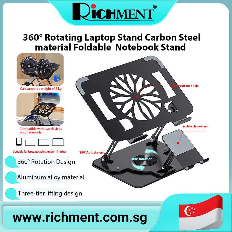 【✅SG Brand🔥】RICHMENT 2-in-1 laptop and mobile phone stand, 360° rotatable, excellent heat dissipation, adjustable angle