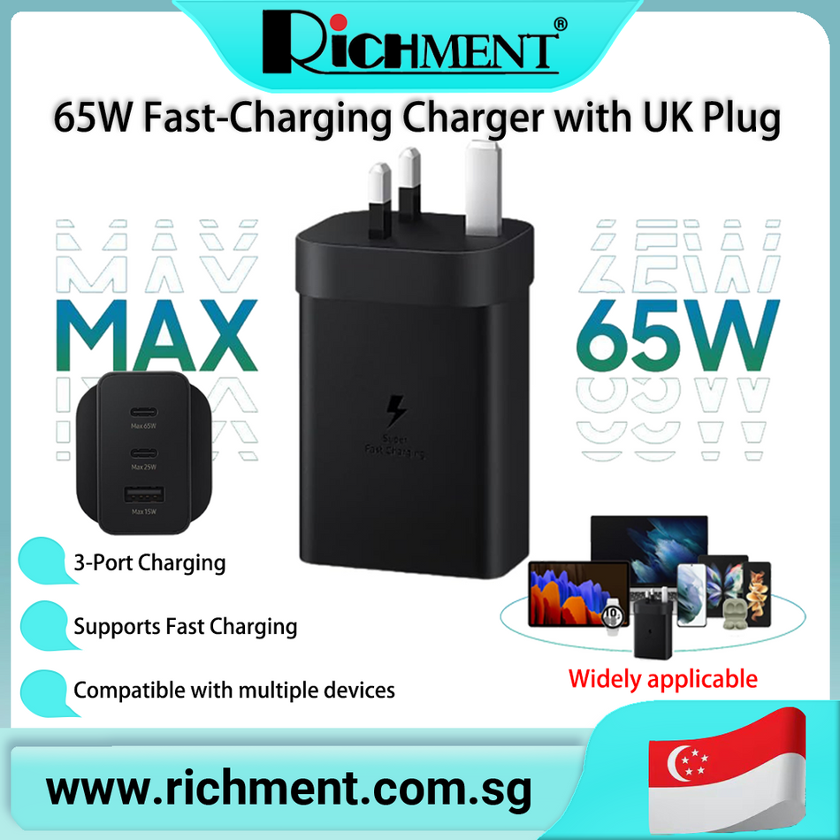 【✅SG Brand🔥】RICHMENT 65W Super Fast Charger 2.0 Type C USB C Travel Adapter For Samsung galaxy S26 S25 S24 S23 S22 Super