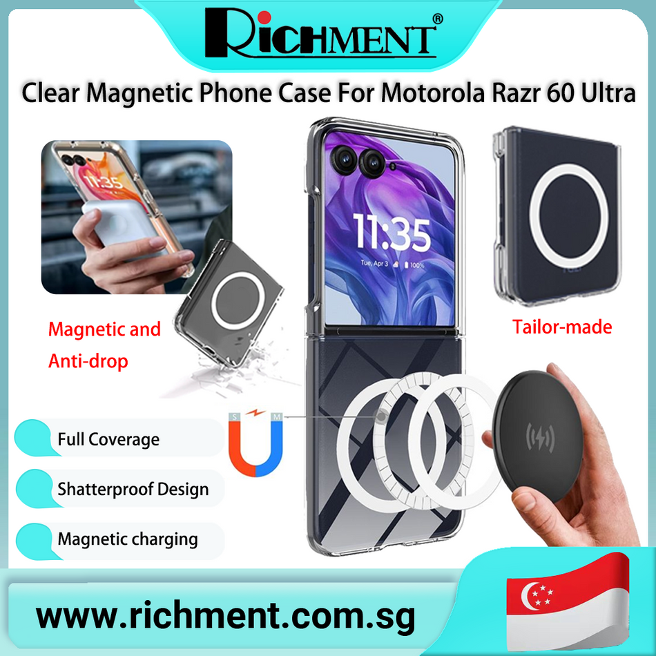 【✅SG Brand🔥】RICHMENT Transparent Clear Magnetic PC  Flip Case Full Coverage Anti-Yellowing for Motorola Razr 60 Ultra