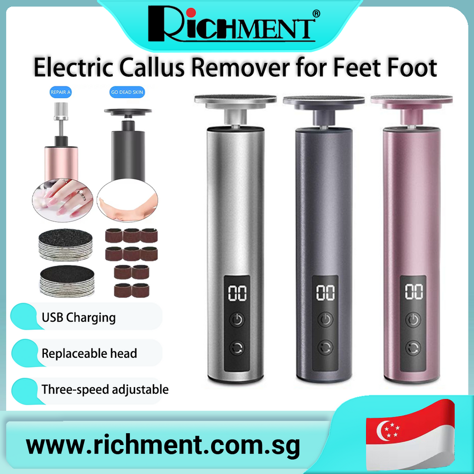 【✅SG Brand🔥】RICHMENT LED Digital Display Rechargeable Electric Foot Grinder Callus Remover Nail Drill 2-in-1 Pedicure Tool 3-Speed Adjustable USB Type-C Portable Foot Care Device