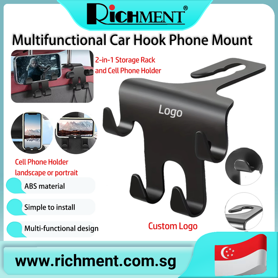 【✅SG Brand🔥】RICHMENT LOGO 4-in-1 Car Hook–Multifunctional Car Hook for Multifunctional Car Hook Phone Mount Storage