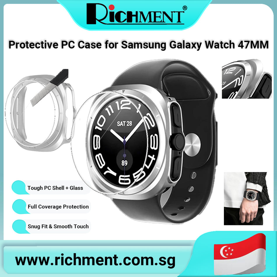 【✅SG Brand🔥】RICHMENT ⌚ Protective PC Case for Samsung Galaxy Watch 47MM | Tempered Glass Screen Protector | 360° Full Protection + Precise Cutouts | Slim Fit & Anti-Yellowing Matte Finish | Multiple Colors Available | 🎁 Perfect Gift for Watch Lovers