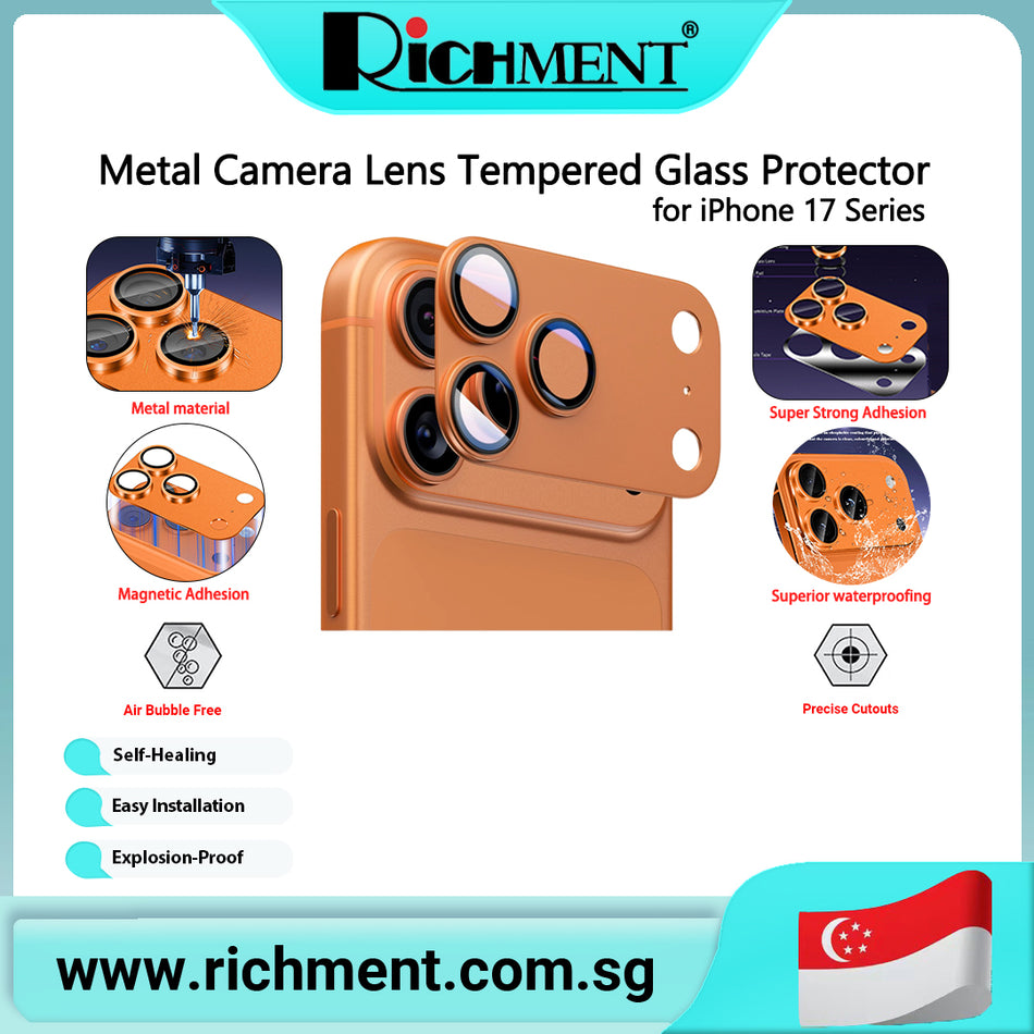 【✅SG Brand🔥】RICHMENT Camera Lens Protector for  Accessories, Metal Aluminum Alloy Tempered Glass Camera Protector, [Military Grade Shatterproof] [case friendly]-black for iPhone 17 Series