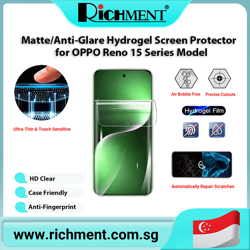 【✅SG Brand🔥】RICHMENT Matte Hydrogel Screen Protector for OPPO Reno 15/15C/15 Pro/15Pro Max Frosted Anti-Glare Film | Fingerprint Unlock Friendly | Bubble Free Full Coverage Scratch Resistant Soft