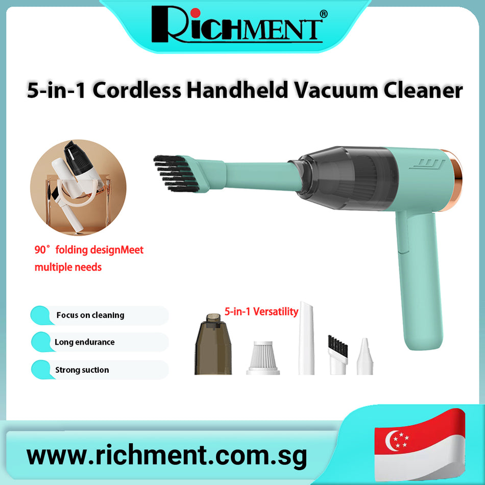 【✅SG Brand🔥】RICHMENT Cordless Handheld Car Vacuum Cleaner with Brushless Motor, 20,000Pa Powerful Vacuum and Air Blower, 5-in-1 Portable Mini Handheld Vacuum Cleaner, Suitable for Cars and Home Use