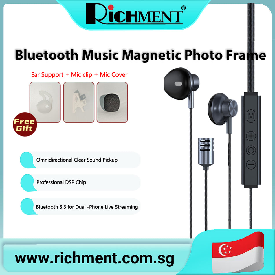 【✅SG Brand🔥】RICHMENT Single Ear Headset Microphone Earset Headworn Mic for Wireless System Bodypack Transmitter with 1.2m Cable and Windscreen 3.5mm Mono Male Screw Plug