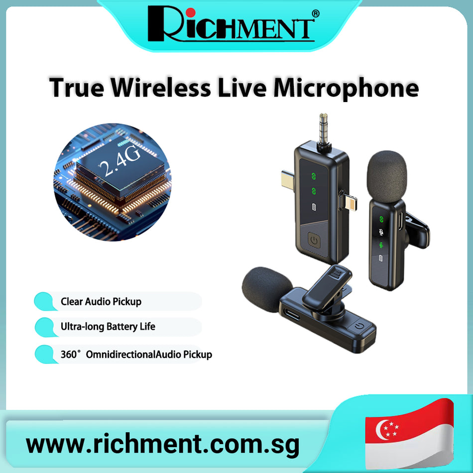 【✅SG Brand🔥】RICHMENT Wireless Lavalier Microphone for iPhone, Android, Camera, 2 Pack Mini Lapel Mic with LED Display and Noise Cancelling, USB-C Microphone for TikTok, YouTube，Vlog Recording