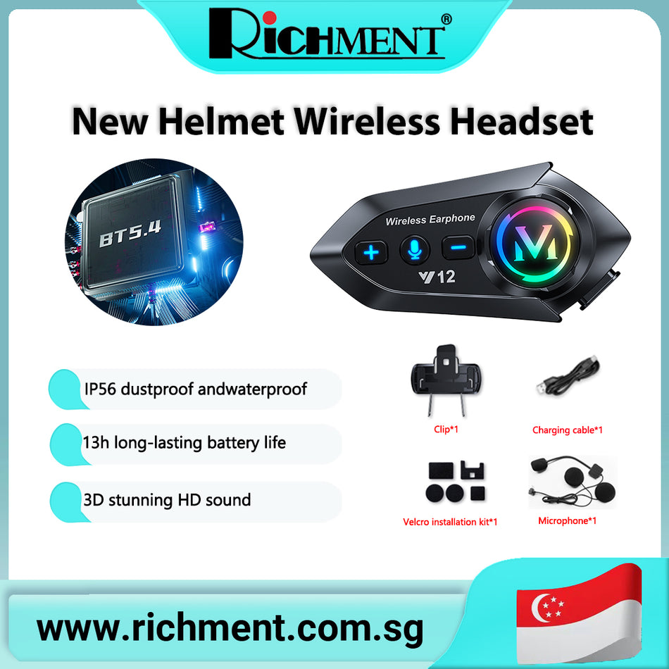 【✅SG Brand🔥】RICHMENT Y12  2-in-1 Integrated Hard-Shell Helmet Headset with LCD Screen and Flashlight