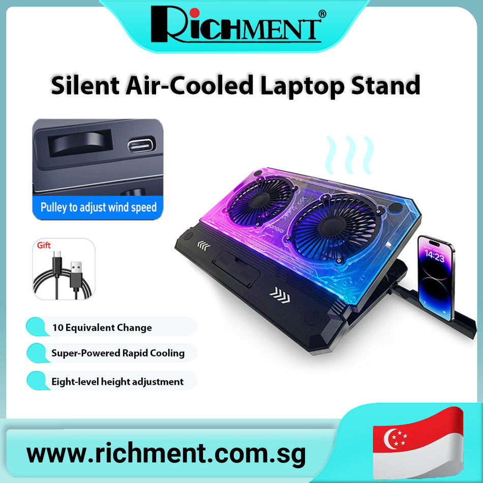 【✅SG Brand🔥】RICHMENT Laptop Cooling Pad for 15.6-inch Models Air-Cooled Fan Stand Plate Silent Laptop Cooling Base