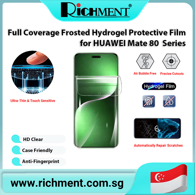 【✅SG Brand🔥】RICHMENT Matte Hydrogel Screen Protector for HUAWEI Mate 80/Mate 80 Pro Max/Mate 80RS | Frosted Anti-Glare Film | Fingerprint Unlock Friendly | Bubble Free Full Coverage Scratch Resistant Soft