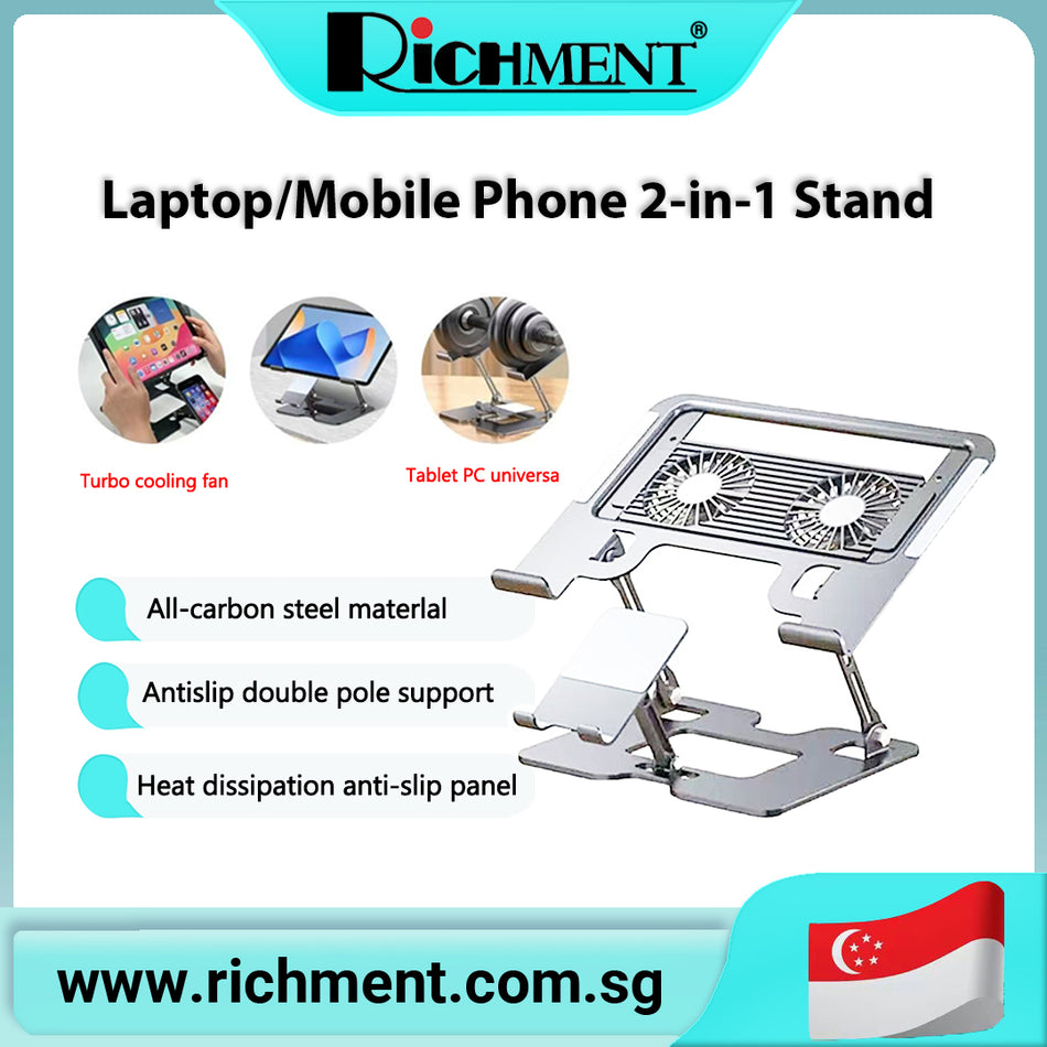 【✅SG Brand🔥】RICHMENT Surface Pro Stand, iPad Cooler,Cooling Pad,Aluminum Sturdy Tablet Stand Holder with Quiet Fan for Microsoft Surface Tablets,iPad Series,Samsung Galaxy