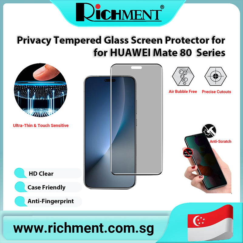 【✅SG Brand🔥】RICHMENT Privacy Tempered Glass Screen Protector for HUAWEI Mate 80/Mate 80 Pro Max/Mate 80 RS | Anti-Spy Anti-Peeping Glass | 9H Hardness Full Coverage Explosion-Proof Anti-Fingerprint Film