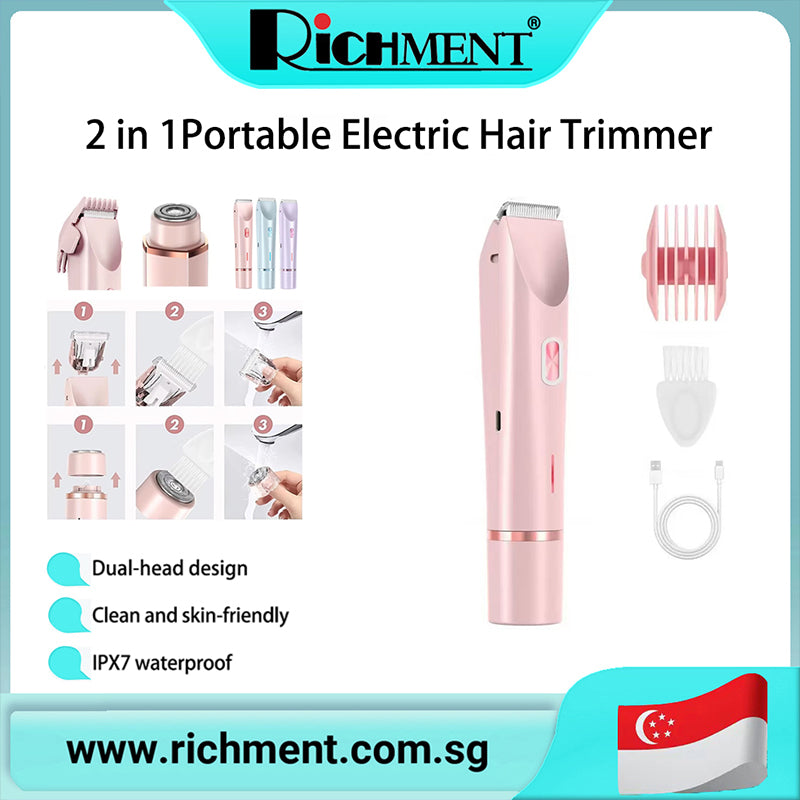 【✅SG Brand🔥】RICHMENT  Women Electric Double-Head Hair Removal Shaver - Groin Trimmer for Men - Bikini Trimmer Women - Wet/Dry Shaver Groomer, Replaceable Ceramic Blade Heads, Waterproof Function - 0236L
