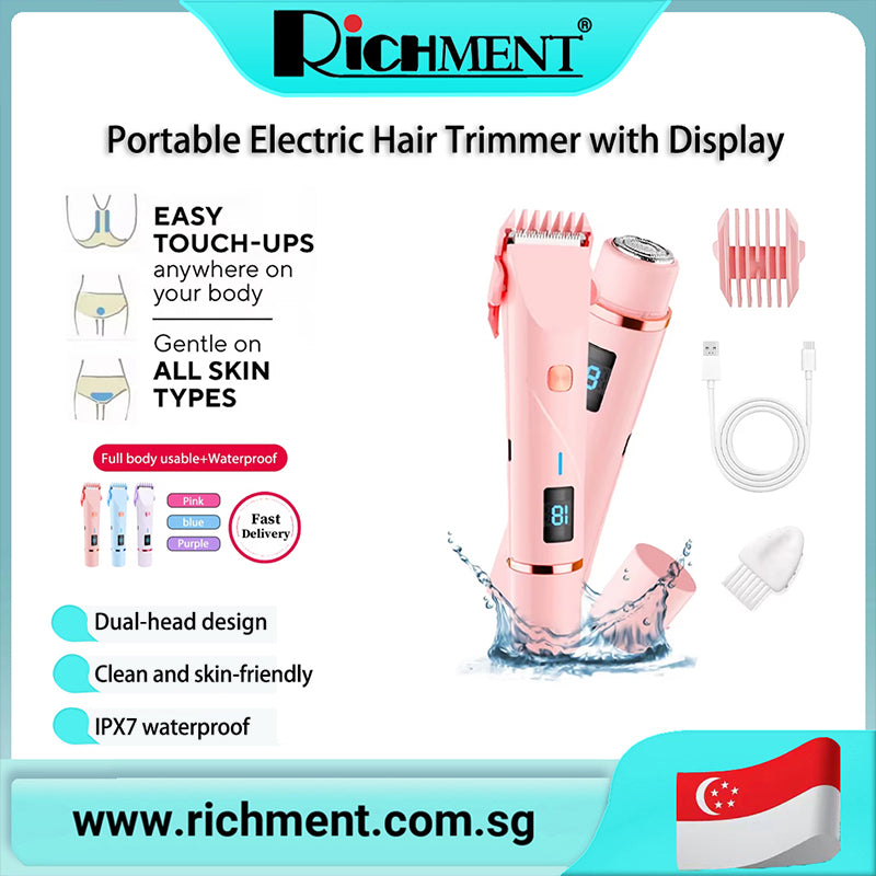 【✅SG Brand🔥】RICHMENT  Electric Body Hair Trimmer - Groin Trimmer for Men - Bikini Trimmer Women - Wet/Dry Shaver Groomer, Replaceable Ceramic Blade Heads, USB Recharge Dock, Waterproof-CT16