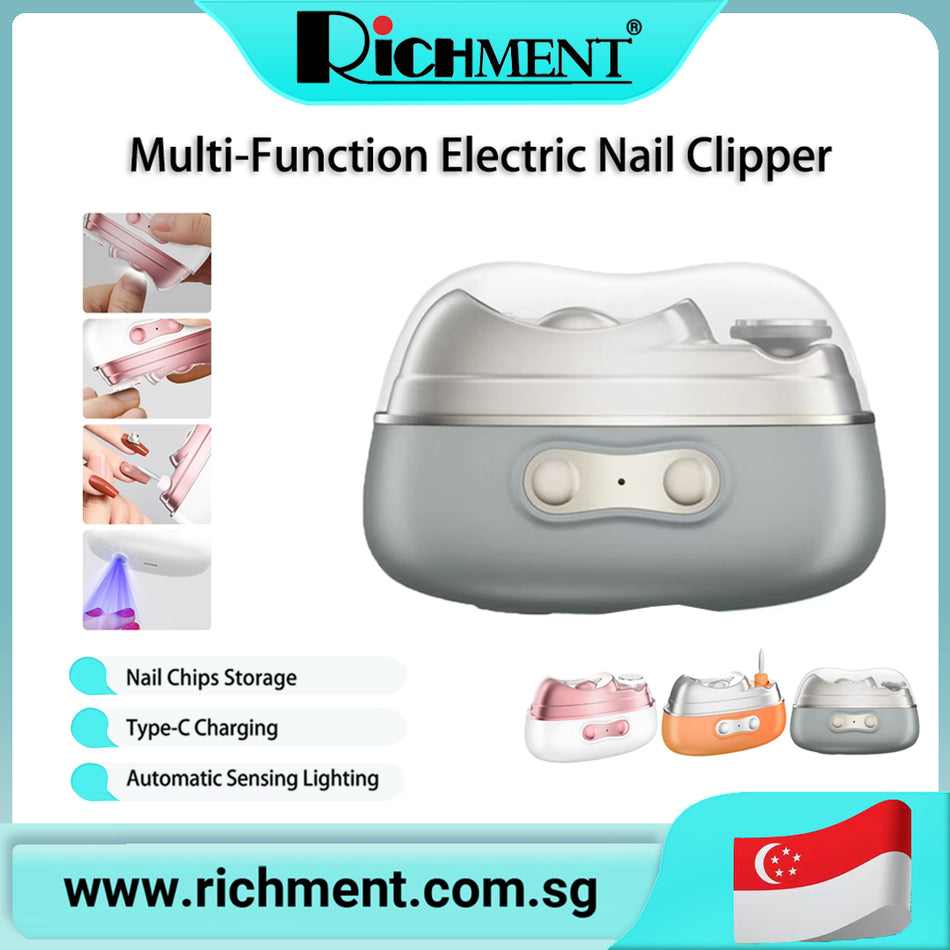 【✅SG Brand🔥】RICHMENT M8 4-in-1 Electric Nail Clipper: Trimming, Buffing, Polishing and Drying  Toe clippers + Nail file + UV nail file + UV curing lamp for Baby Adults Seniors -Heavy DutyManicure Polisher with Safety LEDfor Trimming & Polishing Nails