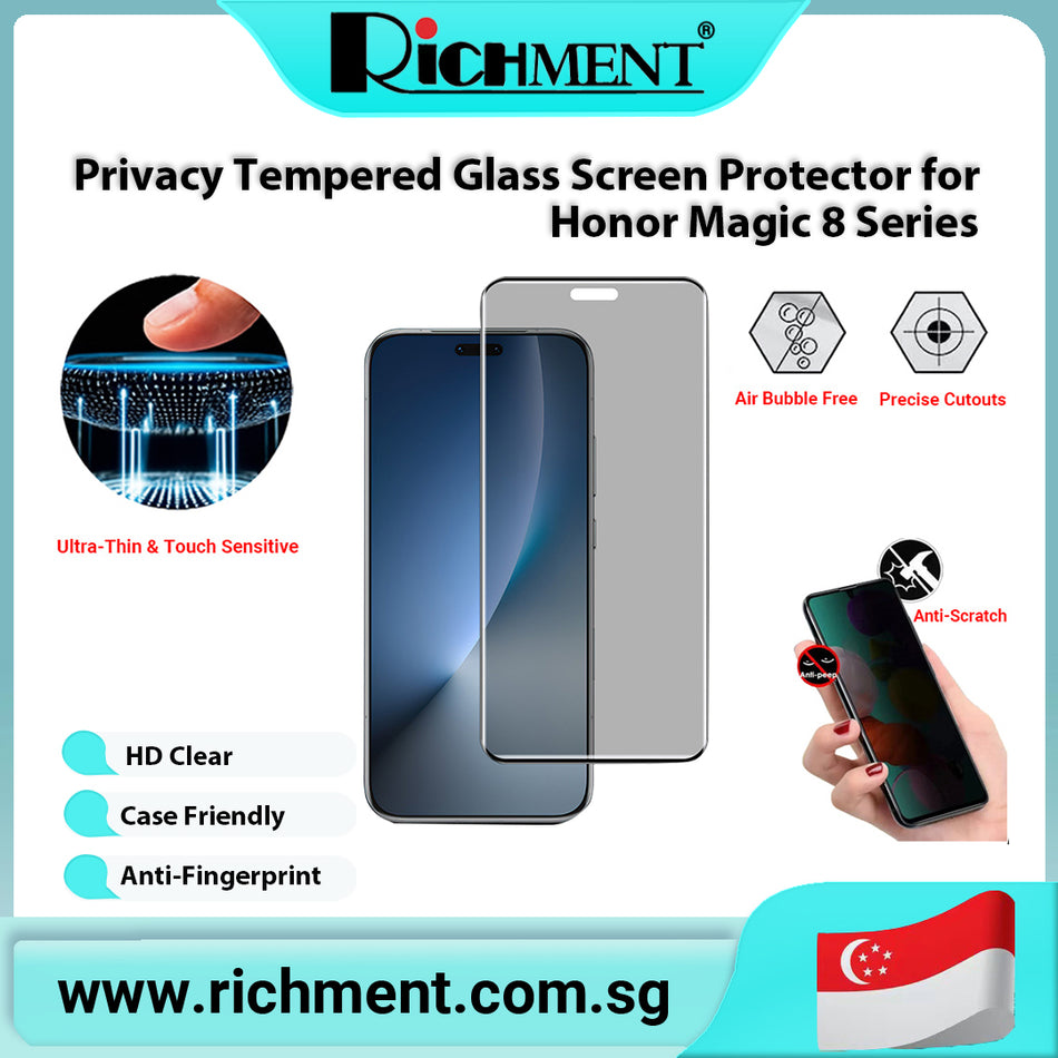 【✅SG Brand🔥】RICHMENT  Privacy Screen  Protector Shatterproof Tempered Glass Screen Protector Curved Edges Case Friendly Accessories Bubble Free Military-Grade Protection   for Honor Magic 8 Series