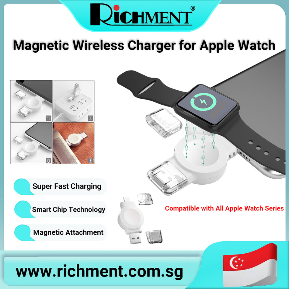 【✅SG Brand🔥】RICHMENT ⚡ Magnetic Wireless Charger for All iPhone Watch Models | Fast Charging + Smart Chip Protection + Reverse Charging | Cordless & Travel-Friendly Design | 🎁 Perfect Gift for Apple Users on the Go
