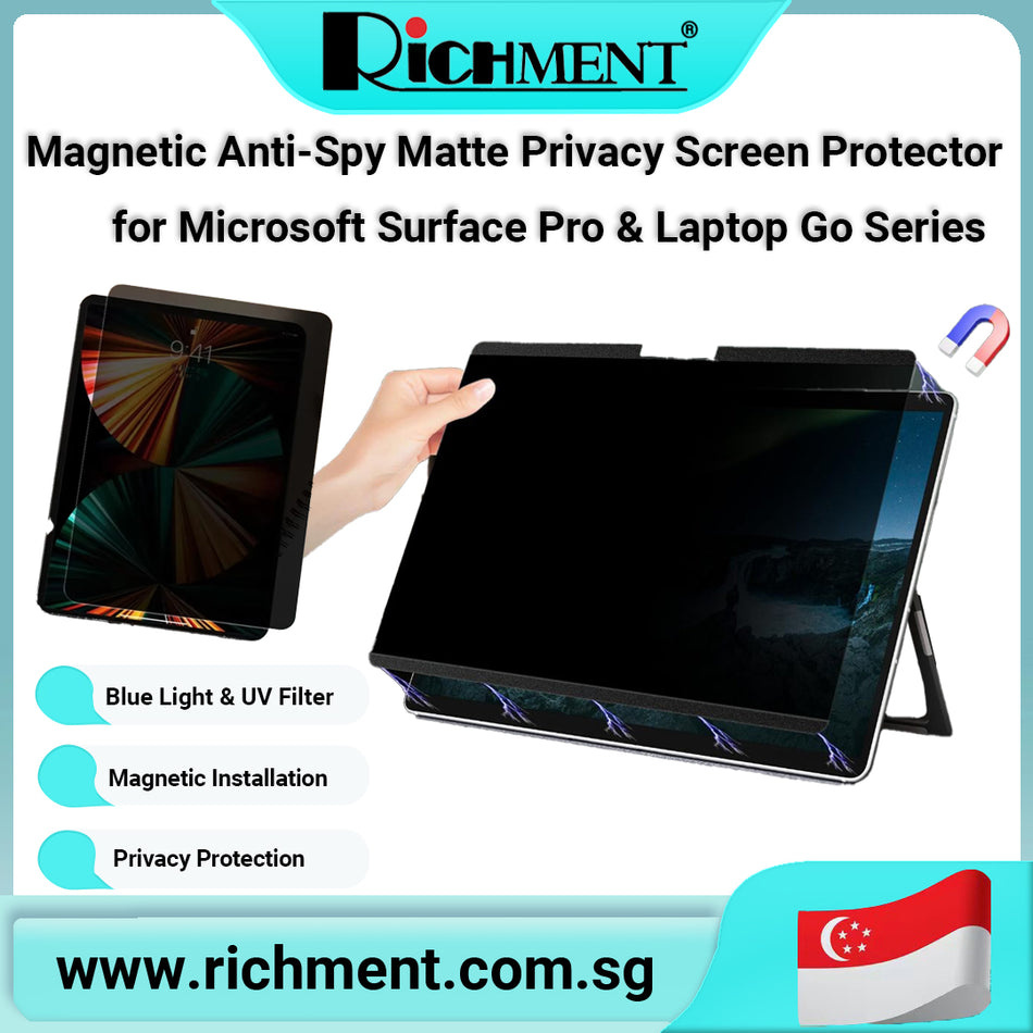 【✅SG Brand🔥】RICHMENT Magnetic Anti-Spy Matte Privacy Screen Protector for Microsoft Surface Pro 11/10/9/8/7+/7/6/5/4/3/2/1 & Surface Laptop GO Series