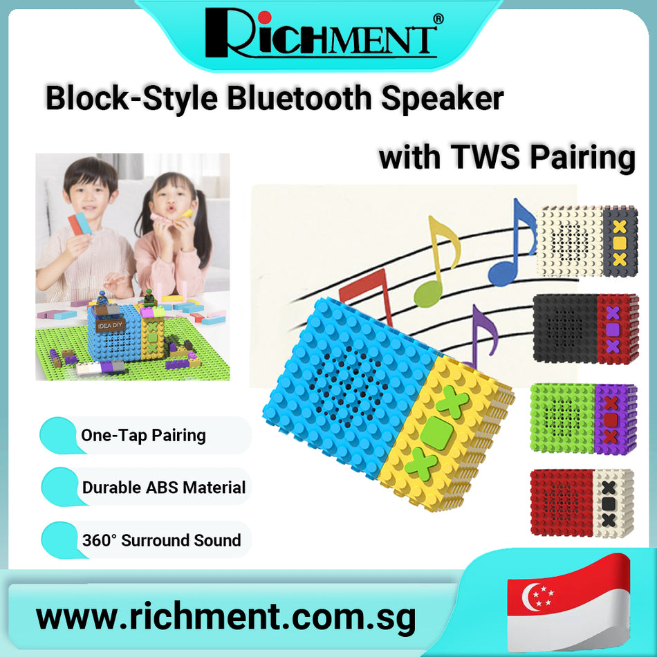 【✅SG Brand🔥】RICHMENT 🔊 DIY Puzzle Bluetooth Speaker with 360° Surround Sound & TWS Pairing | 5.3 Stable Connection + 8H Playtime + Type-C Charging | Fun Block Design with Eco-Friendly Build | 🎁 Perfect Gift for Kids, Teens & Music Lovers