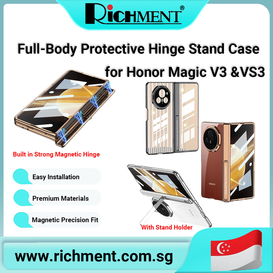 【✅SG Brand🔥】RICHMENT Rugged Full-Body Case for Honor Magic V3/VS3 – Built-in Screen Protector, Hinge Protection, Kickstand, and Integrated Folding Shell