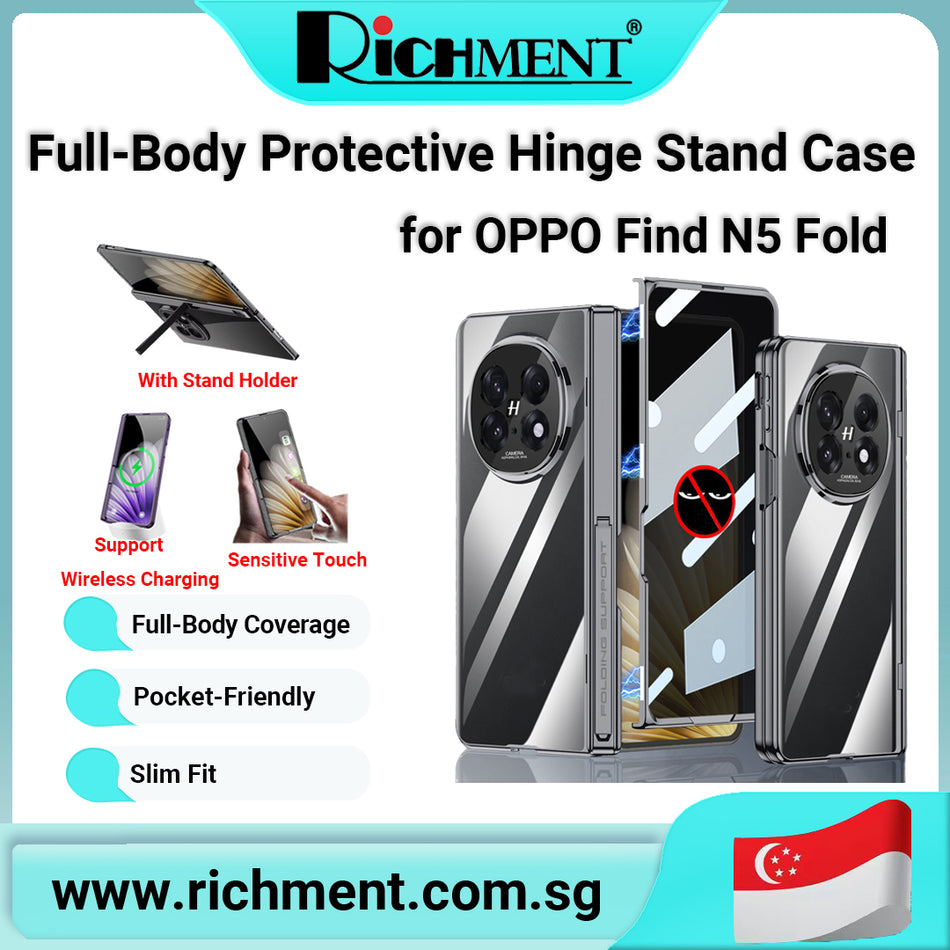 【✅SG Brand🔥】RICHMENT OPPO Find N5 Fold Case – Magnetic Hinge Protection | Ultra-Thin Transparent Plating Cover with Front Glass & Kickstand
