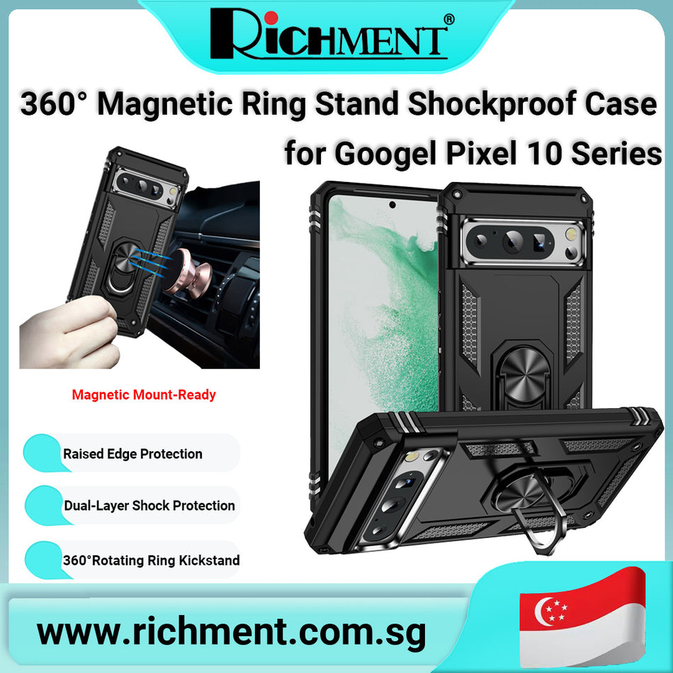【✅SG Brand🔥】RICHMENT Shockproof Protective Case for Google Pixel 10 Series – Full Body Cover with 360° Rotating Ring Kickstand, Magnetic Car Mount Support, Anti-Scratch Drop Protection Phone Case