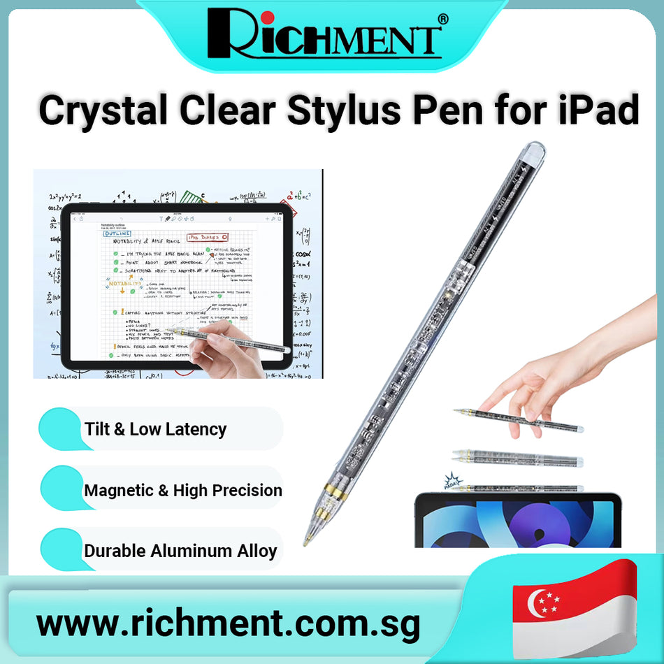 【✅SG Brand🔥】RICHMENT Crystal Clear Stylus Pen for iPad, Transparent iPencil with Magnetic Wireless Charging, High Sensitivity Smart Pen with Palm Rejection, Stylus Pencil Compatible with iPad Mini 6, iPad Air 5,4, iPad Pro 11",12.9"
