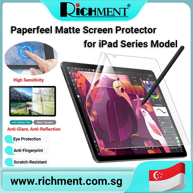 【✅SG Brand🔥】RICHMENT Magnetic Paperfeel Matte Screen Protector for iPad Pro 11/13 2024, iPad Air 11/13 2024/2025, iPad Pro 12.9 2018–2022, iPad 10th 10.9, iPad Air 4/5, iPad Mini 4/5/6/7/8, High Sensitivity Touch, Ideal for Drawing,  Daily Use
