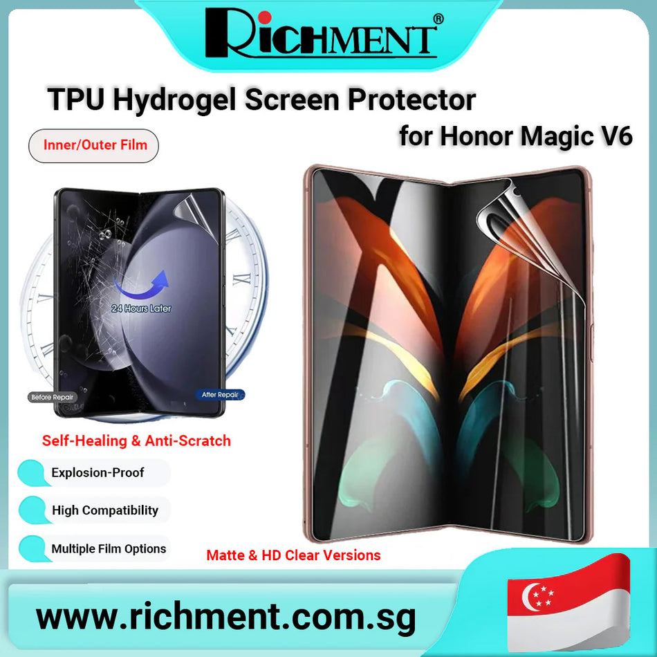【✅SG Brand🔥】RICHMENT Hydrogel Screen Protector for HONOR Magic V6, Diamond HD Clear & Matte Paperfeel Film, Inner Screen & Outer Screen Protective Film, Full Coverage Flexible Soft Membrane, Self Healing Anti Scratch Anti Fingerprint
