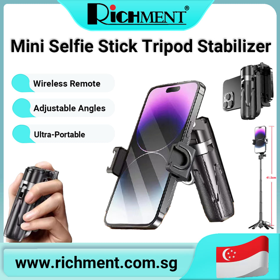 【✅SG Brand🔥】RICHMENT Portable All-in-1 Mini Selfie Stick Phone Tripod with Remote Control Lightweight Extendable Phone Tripod  Aluminum Tripod Stand for Video Recording, Travel Tripod Compatible with iPhone And Most Phones