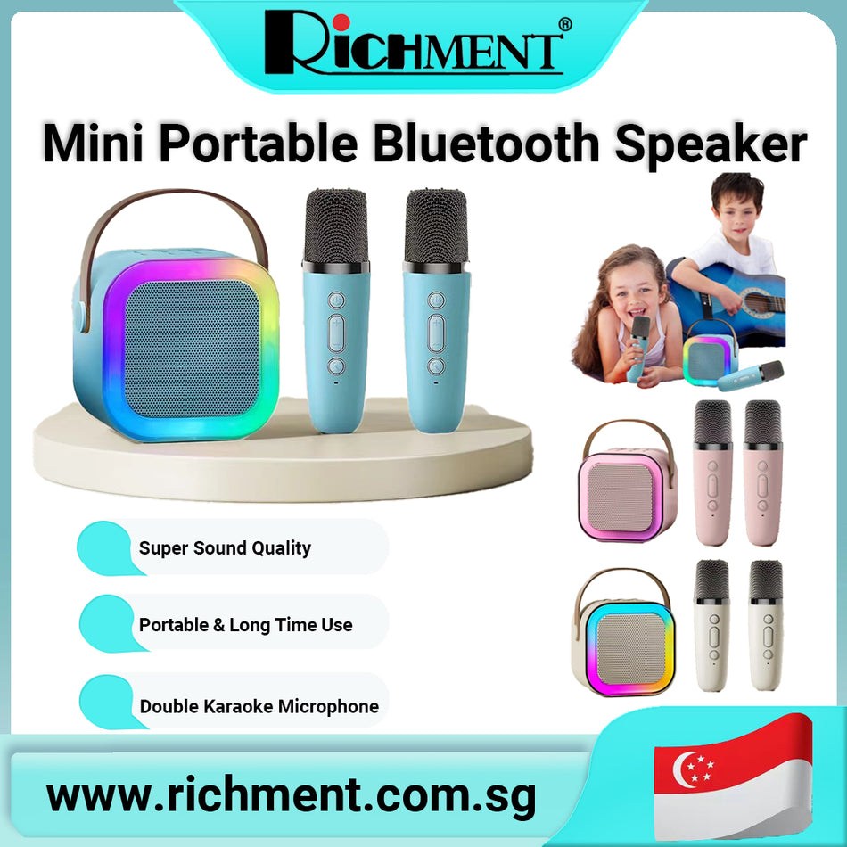 【✅SG Brand🔥】RICHMENT  Mini Portable Bluetooth Speaker Karaoke Machine Kids Karaoke Machine Dual Mics for Girls and Boys Family Party  Karaoke Machine with 2 Wireless Microphones