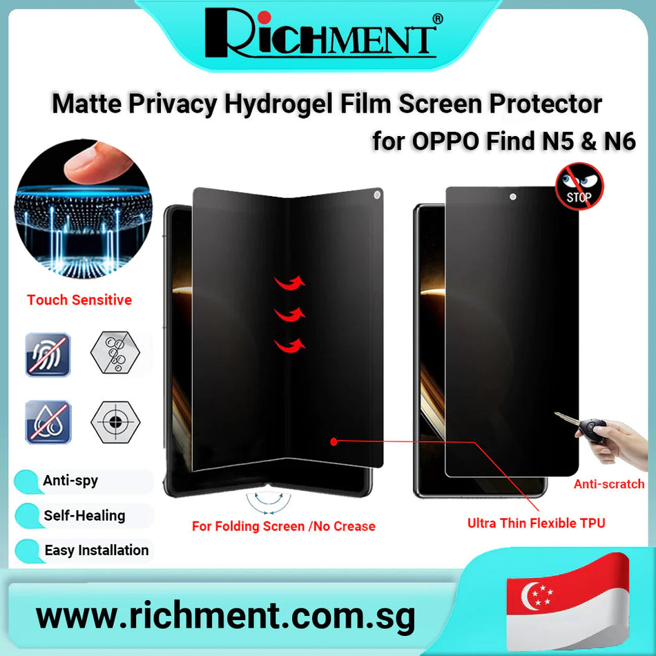 【✅SG Brand🔥】RICHMENT Matte Privacy Hydrogel Screen Protector for OPPO Find N6/N5 – Anti-Spy Screen Guard with Anti-Glare Finish, Self-Healing Flexible Film, Full Coverage, Anti-Scratch, Ultra-Thin, Case-Friendly