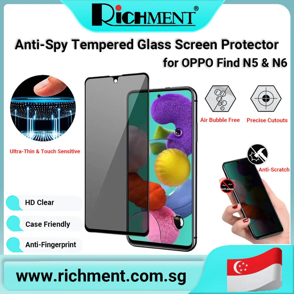 【✅SG Brand🔥】RICHMENT Privacy Tempered Glass Screen Protector for OPPO Find N6/N5 – 9H Hardness, Anti-Spy, Shatterproof, HD Clear, Case Friendly