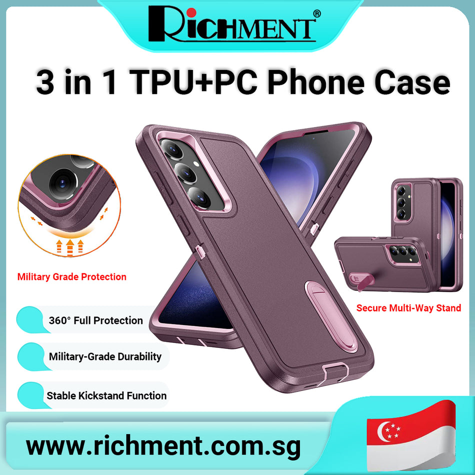 【✅SG Brand🔥】RICHMENT Rugged 360° Full-Body Shockproof Case with Kickstand for Samsung Galaxy S22/S23/S24/S25 – Ultra/Plus/Edge – Rugged Drop Protection  & Raised Edge Design & Dustproof,