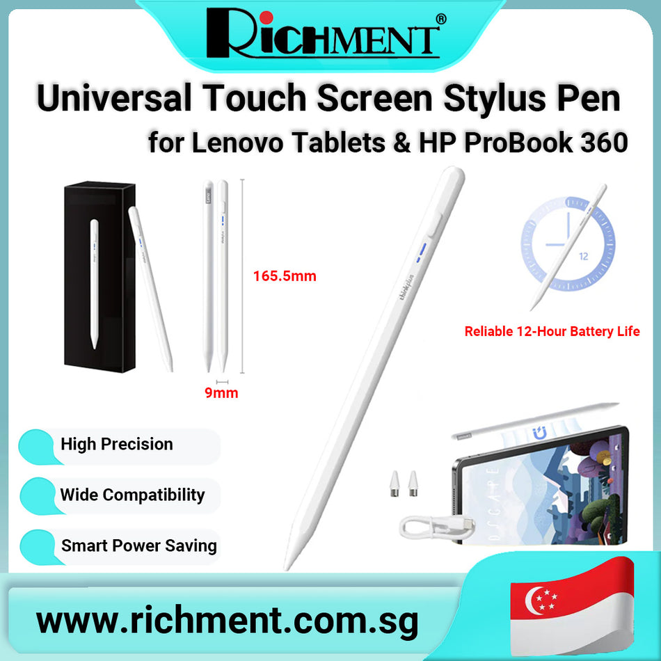 【✅SG Brand🔥】RICHMENT Universal Stylus Pen, Rechargeable POM Tip Tablet Pencil for iOS/Android, Suit with iPhone/Samsung/XiaoMi/Huawei/Vivo/Lenovo Ideapad Pro/Chromebook 500e Gen 2 /M11/ Tab +/HP Probook X360/iPad Tablets & Other Android Devices