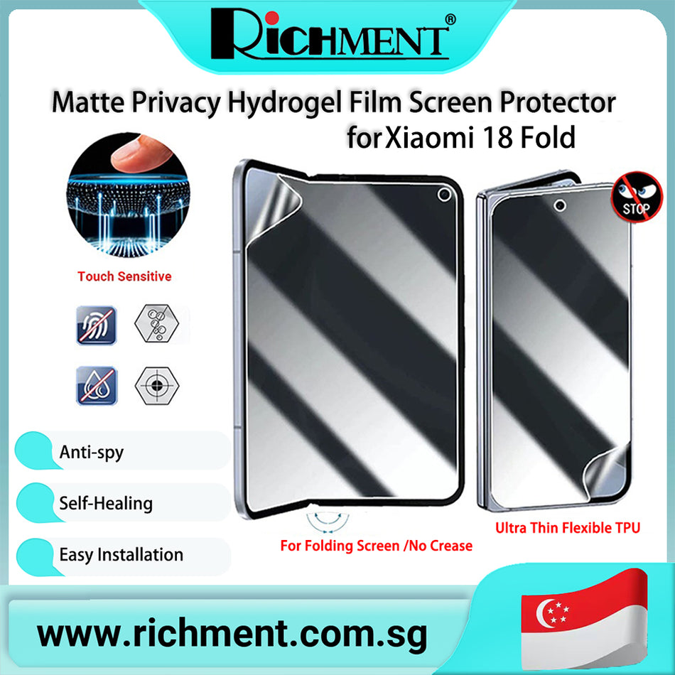 【✅SG Brand🔥】RICHMENT Privacy Hydrogel film Anti-Fingerprint HD Clarity Screen Protector for Xiaomi 18 Fold /Self-Healing