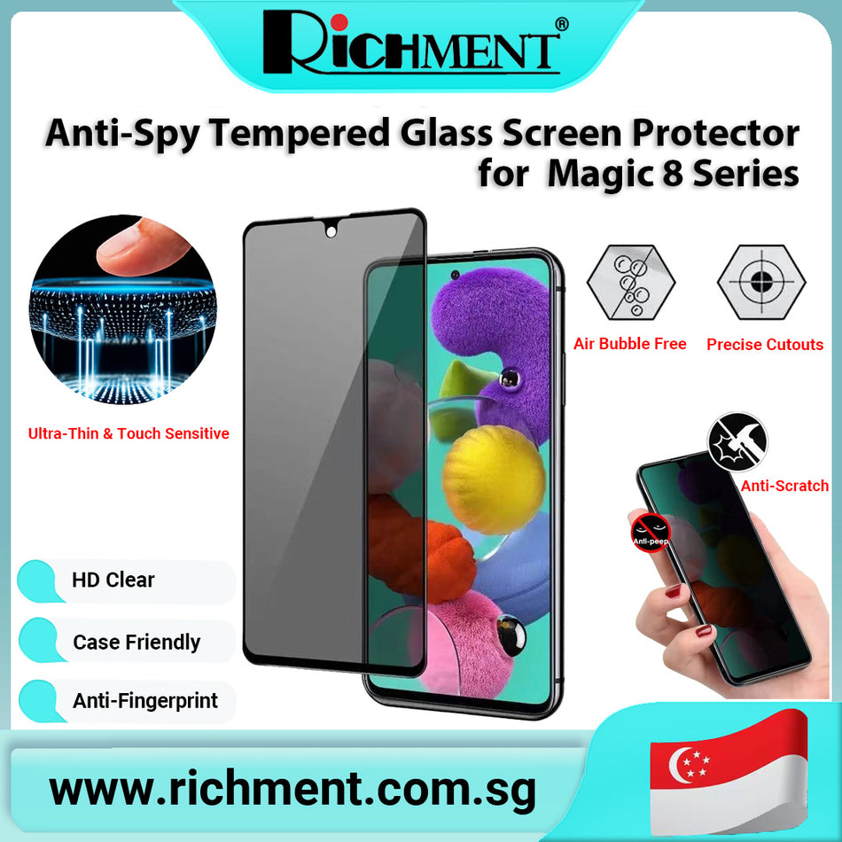 【✅SG Brand🔥】RICHMENT  Privacy Screen 3D Protector Shatterproof Tempered Glass Screen Protector Curved Edges Case Friendly Accessories Bubble Free Military-Grade Protection   for Honor Magic 8 Series