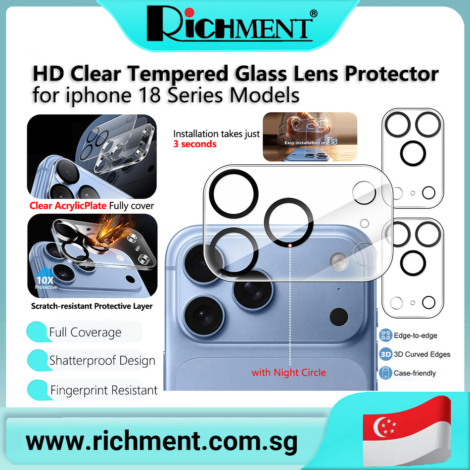 【✅SG Brand🔥】RICHMENT HD Clear Tempered Glass Scratch Resistant Night Shot Compatible Lens Protector for iPhone 18/ iPhone 18 Pro/ iPhone 18 Pro Max