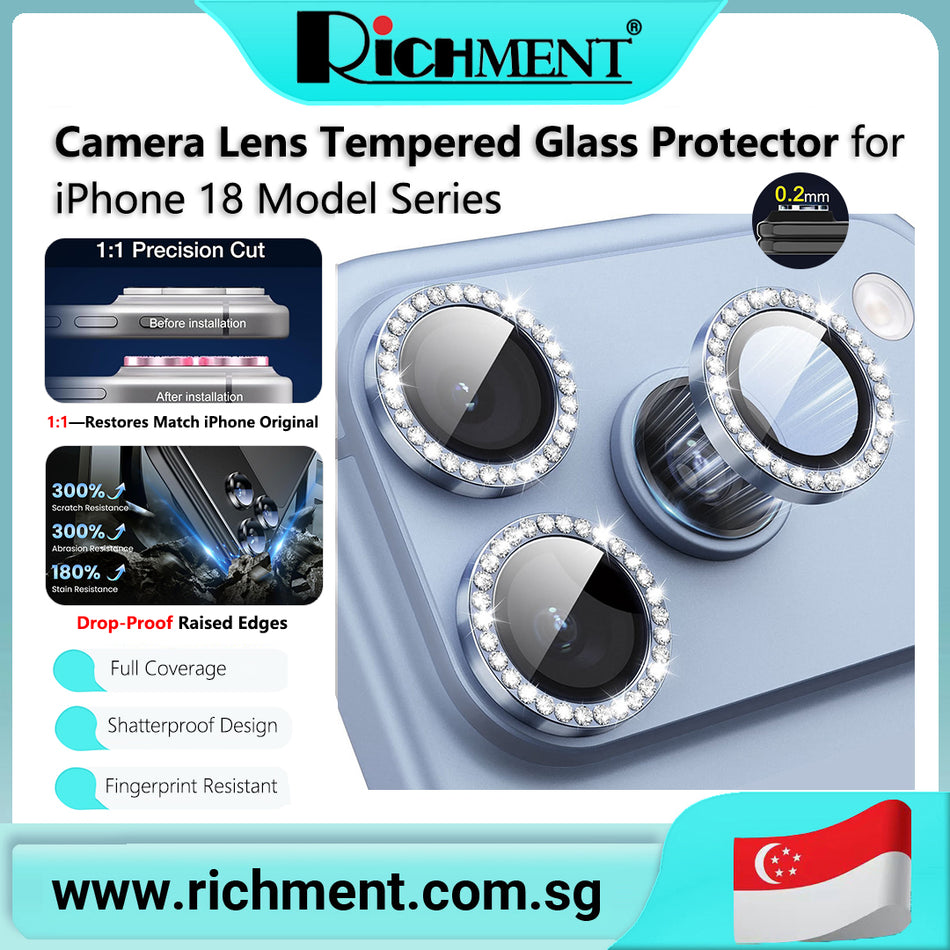【✅SG Brand🔥】RICHMENT Bling 9H Hardness,Scratch Resistant,Tempered Glass Camera Len Protector for iPhone 18 Pro/18 ProMax 24-Hour Self-Healing, HD Clarity, Anti-Fingerprint, Full Coverage Design, Bubble-Free Application