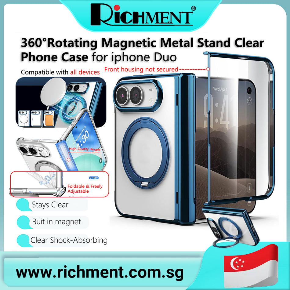 【✅SG Brand🔥】RICHMENT HD Clear/Privacy 360°Rotation Ring Stand  Hinge Protection Full-Body magnetic case for iPhone Duo 24-Hour Self-Healing, HD Clarity, Anti-Fingerprint, Full Coverage Design, Bubble-Free Application