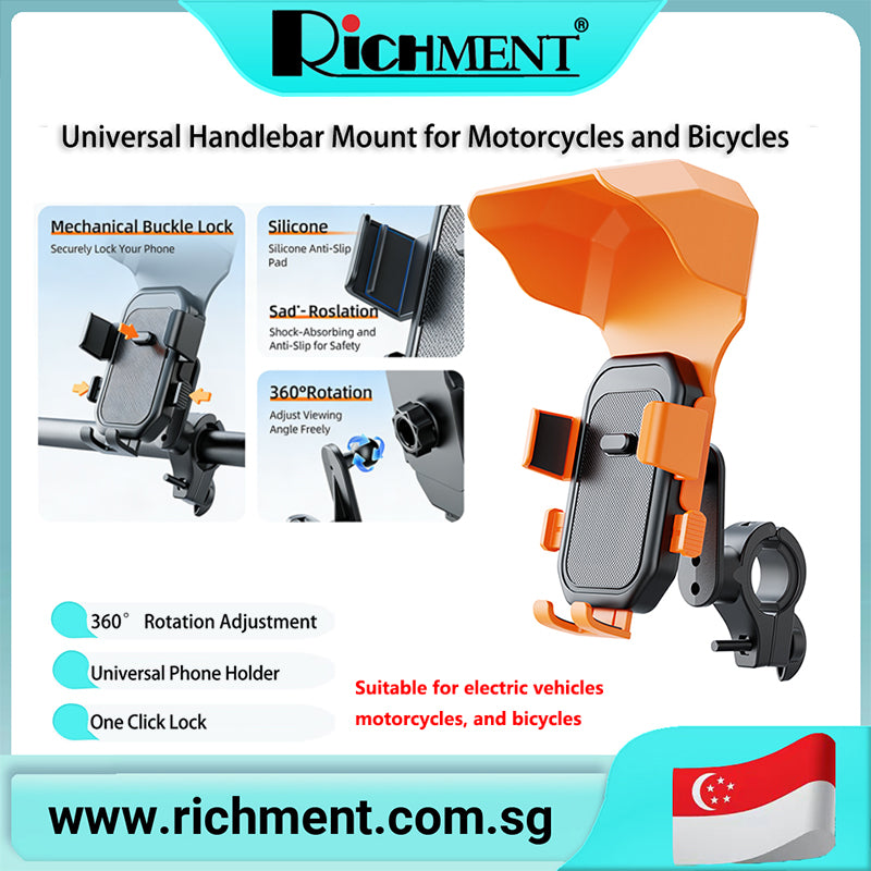 【✅SG Brand🔥】RICHMENT Lamicall Bike Phone Holder, Motorcycle Mount - Motorcycle Phone Holder, Handlebar Cell Phone Clamp, Scooter Phone Clip ALW-ZXC-16