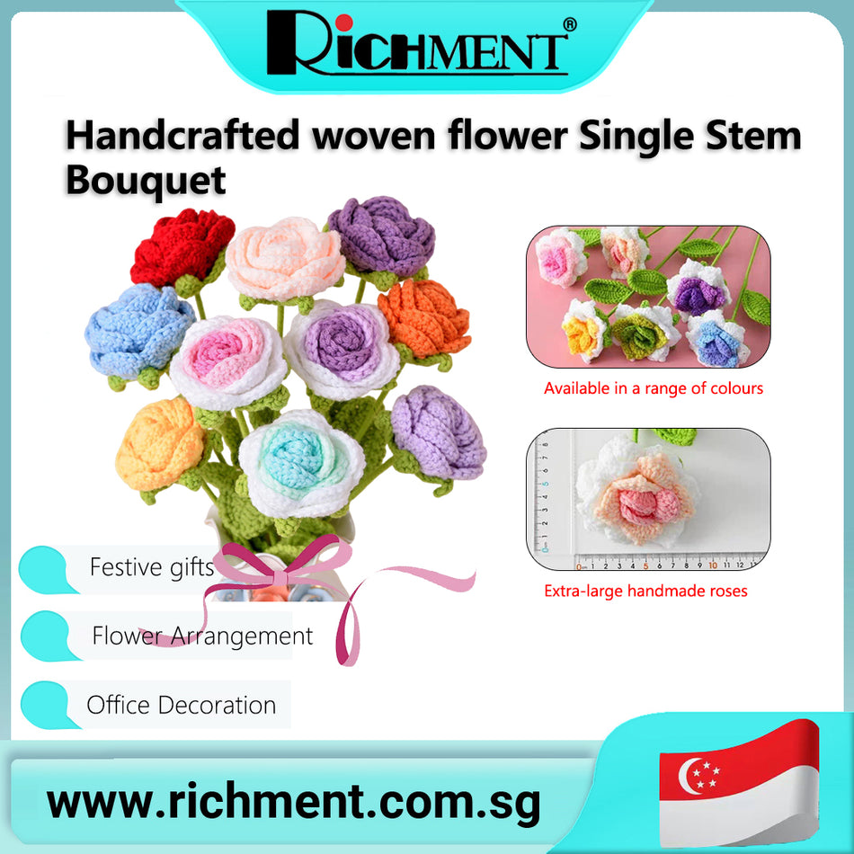 【✅SG Brand🔥】RICHMENT Rose/Tulip/Sunflower Handcrafted Woven Flower Single-Stem Bouquet – Gift/Flower Arrangement/Home