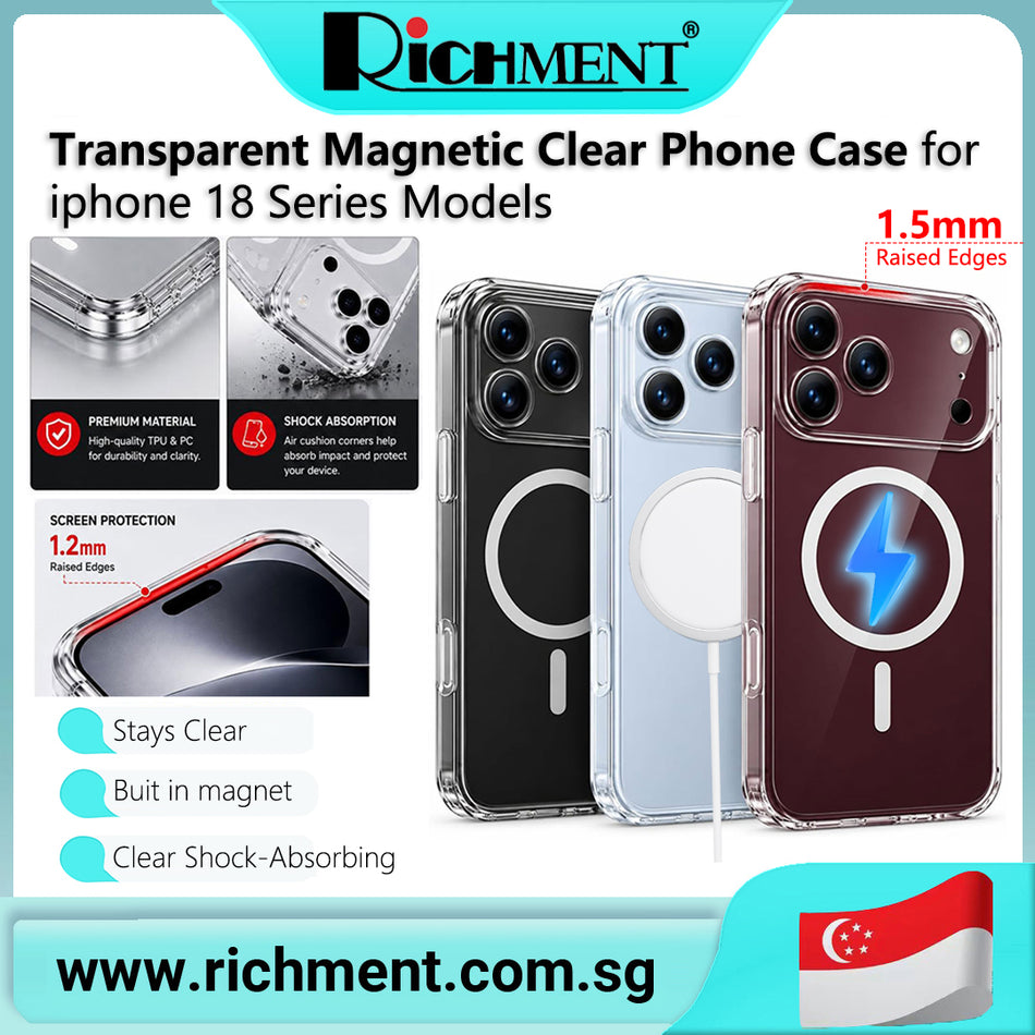 【✅SG Brand🔥】RICHMENT Magnetic Clear Anti Yellow Shockproof Protective Full-Coverage Case for iPhone 18/ iPhone 18 Pro/ iPhone 18 Pro Max