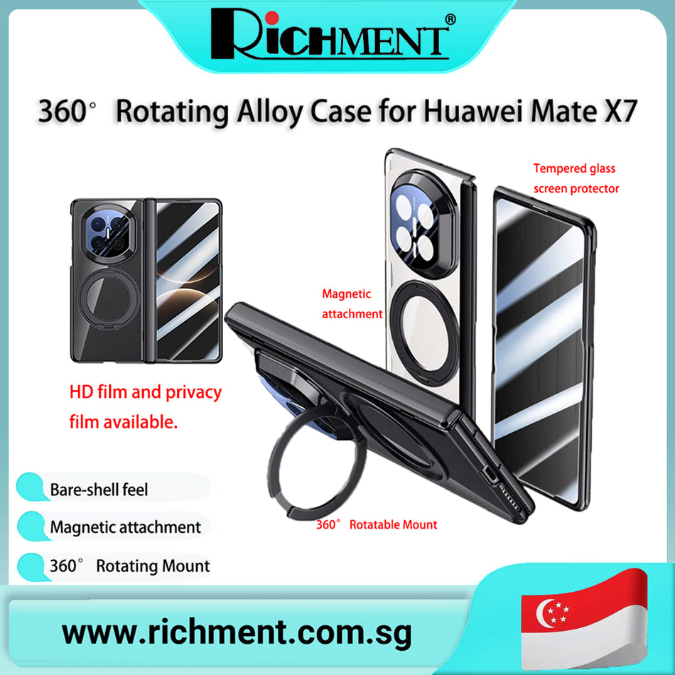 【✅SG Brand🔥】RICHMENT Electroplated Magnetic Mount Case with Full-Coverage Mobile Phone Protector Wireless Charging Compatible, Air Cushion Anti-Fall Corners, Car Mount Support  for Huawei Mate X7