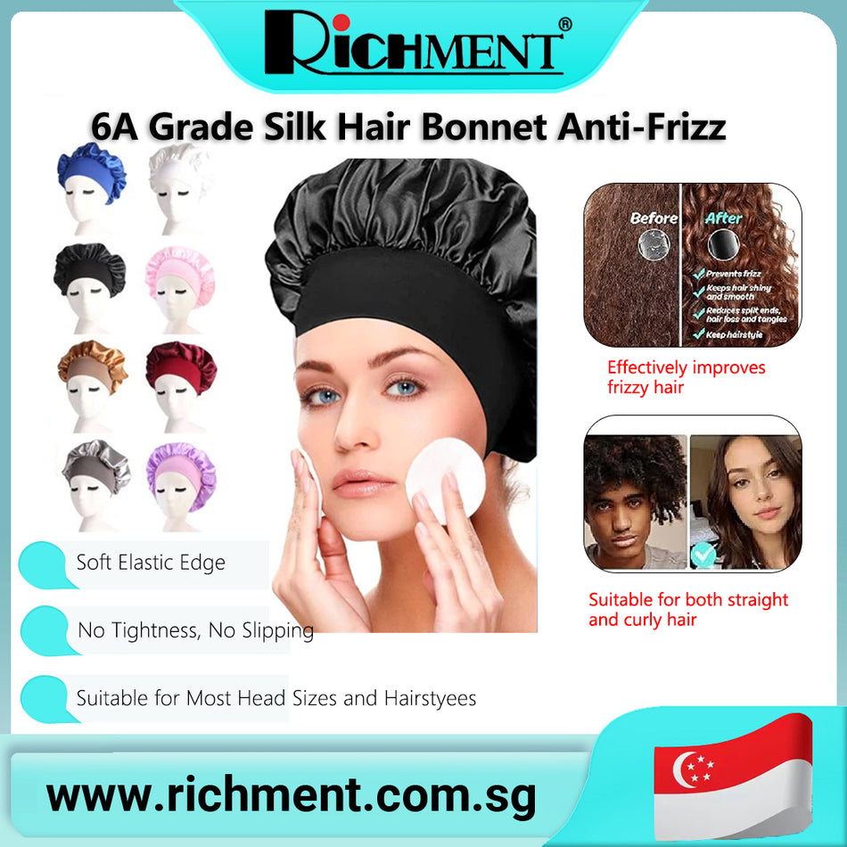 【✅SG Brand🔥】RICHMENT 6A Grade Silk Hair Anti-Frizz Moisture-Locking Sleep Cap For Natural, Curly, And Protective Hair for Holiday gifts