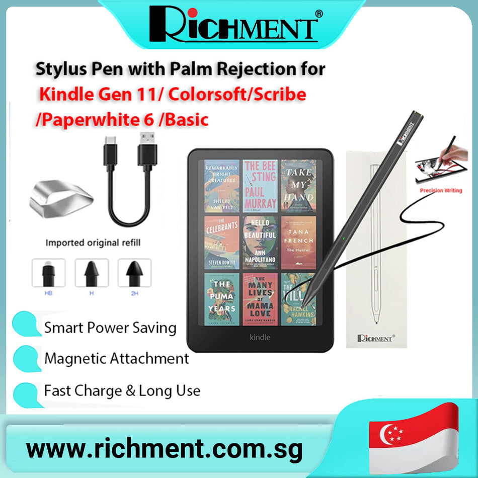 【✅SG Brand🔥】RICHMENT Active Stylus Pen for Kindle E-Reader, Palm Rejection, 4096 Pressure Sensitivity, Type-C Fast Charging, Magnetic Attachment