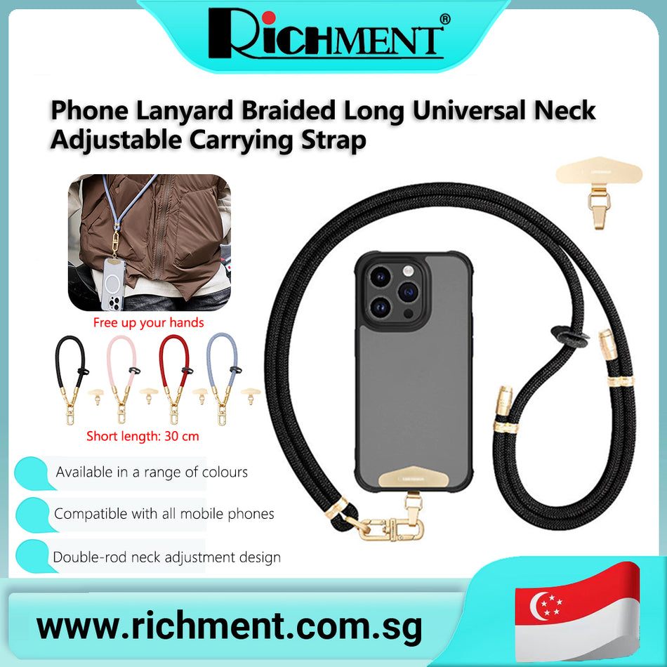 【✅SG Brand🔥】RICHMENT Phone Lanyard Braided Long Universal Neck Adjustable Carrying Strap, Compatible with iPhone/Android