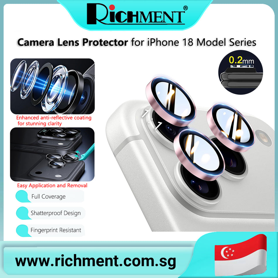 【✅SG Brand🔥】RICHMENT CD Pattern 9H Hardness Ultra-Hard Tempered Glass Lens Protector for iPhone 18/18 Pro/18 Pro Max 24-Hour Self-Healing, HD Clarity, Anti-Fingerprint, Full Coverage Design, Bubble-Free Application
